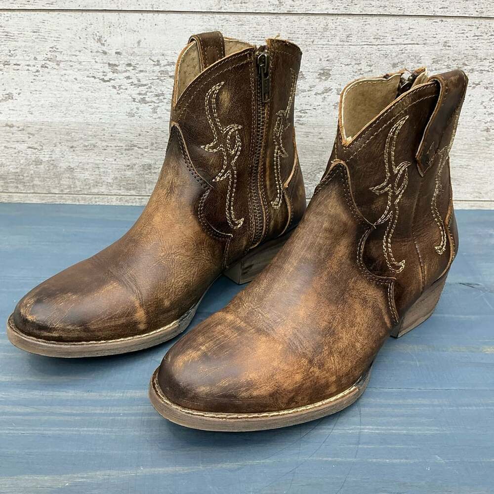 Circle G Western Boots Womens 7.5 M Tobacco Leather Ankle Bootie Q5161
